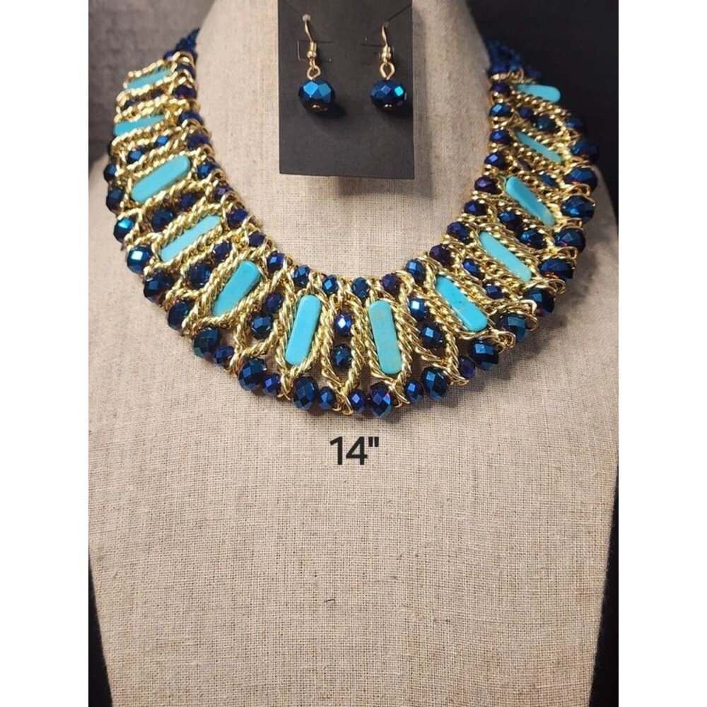46. Turquoise and Royal Blue Crystal Choker Set